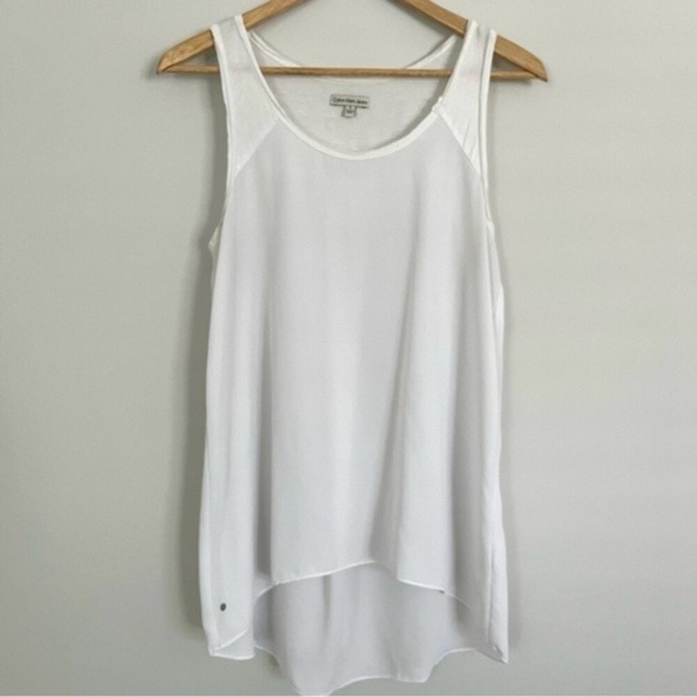 Calvin Klein White Mixed Media Tunic Tank, Size S